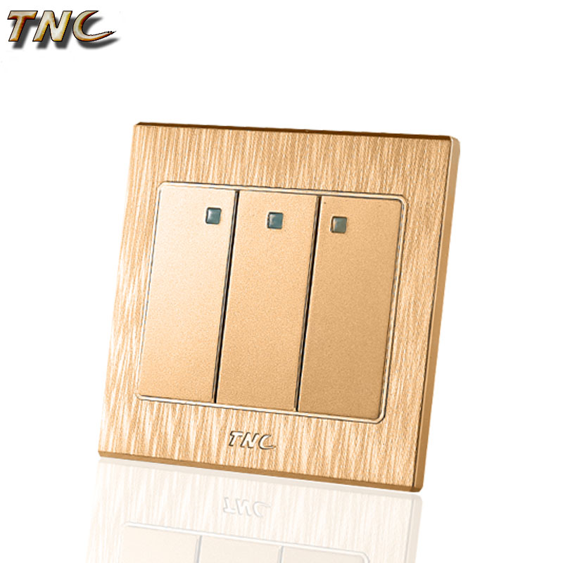 TNC正品鋼架開關插座86型復位開關A5幻影拉絲金三位大翹板三開單